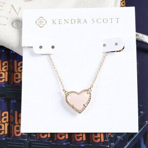 Kendra Scott Ari Heart Necklace Rose Quartz Gold